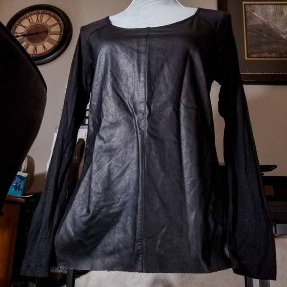 Mossimo Black Faux Leather Long Sleeve Cowl Top - Picture 3 of 8